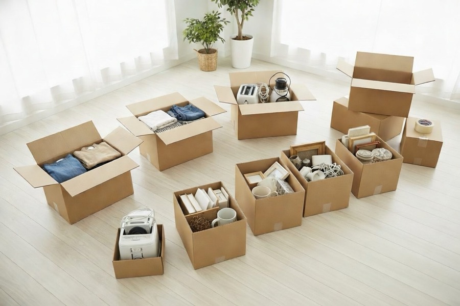 不用品の処分方法を比較検討している様子