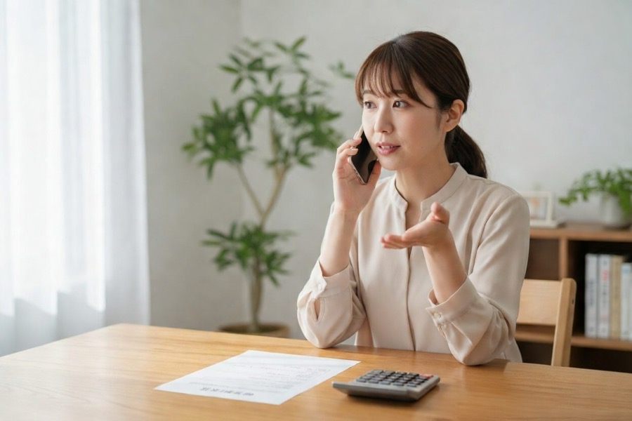 不用品回収の費用見積もりを確認している様子