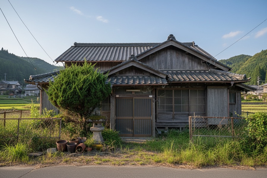 空き家の外観と庭の風景