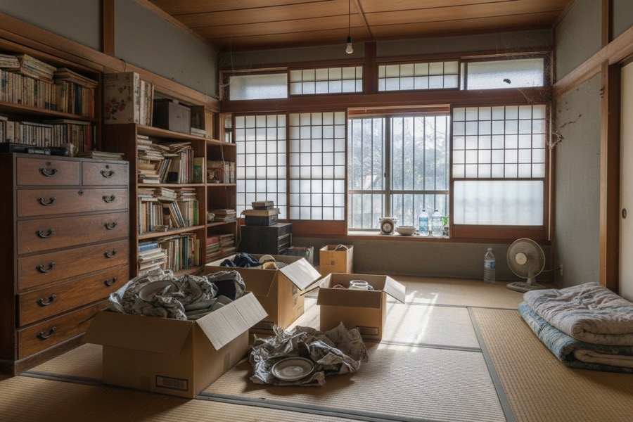 空き家の室内に残された家具や荷物