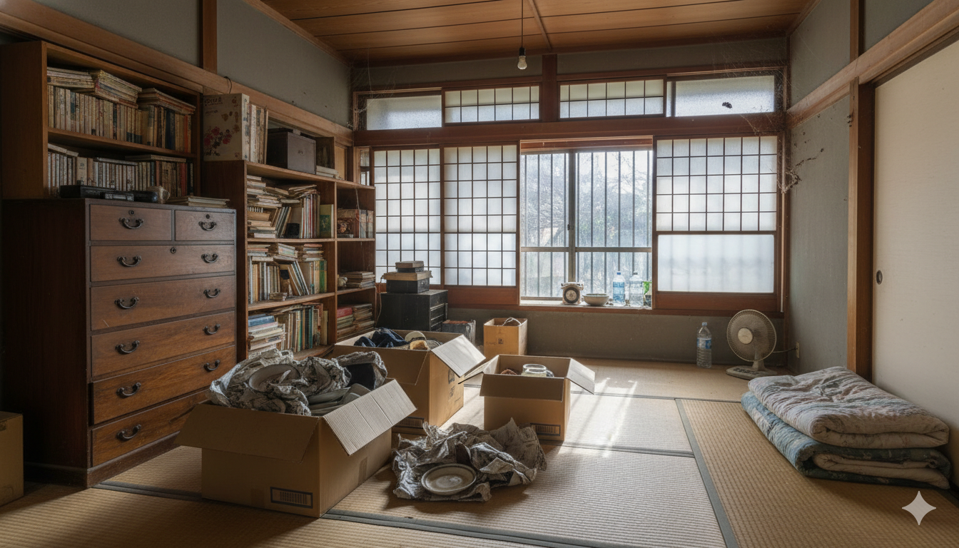 空き家の室内に残された家具や荷物