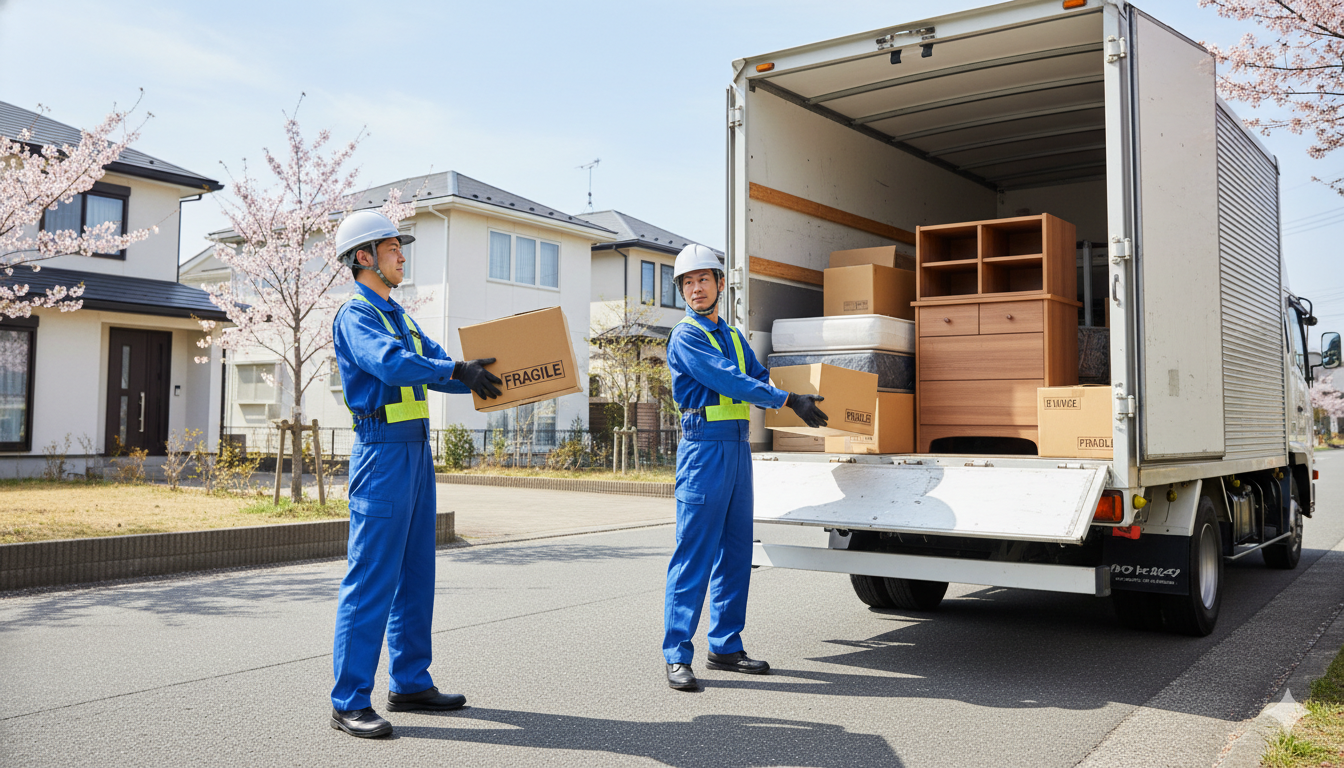 不用品回収業者がトラックに荷物を積み込む様子