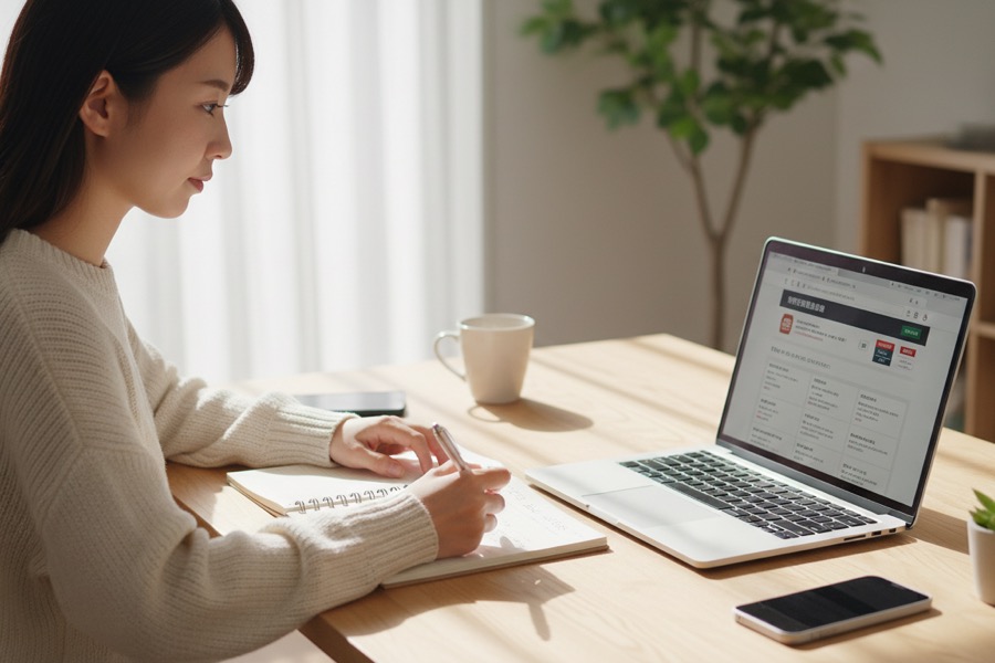 不用品回収業者を比較検討している様子