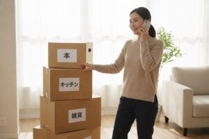 遺品整理を電話で依頼する女性のイメージ