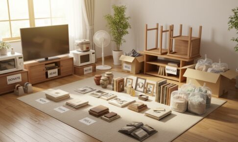 遺品整理で仕分けた不用品を買取に出すイメージ