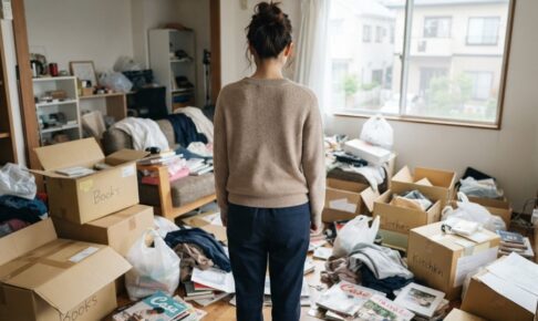 ゴミ屋敷を前に途方に暮れる女性のイメージ