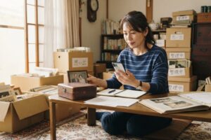 親の遺品整理について調べる女性のイメージ
