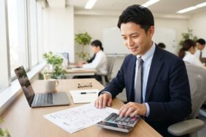特殊清掃の見積書を確認する男性のイメージ