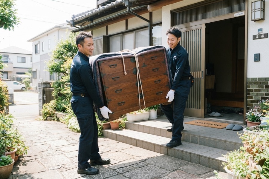 不用品回収業者のスタッフが家具を搬出するイメージ