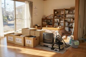 年末大掃除で出た不用品を回収するイメージ