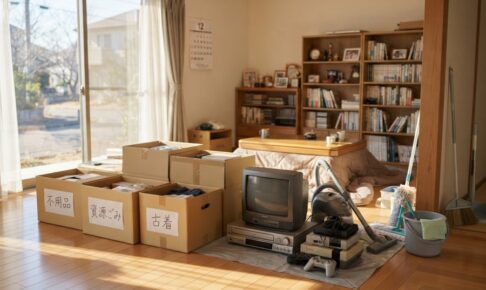 年末大掃除で出た不用品を回収するイメージ