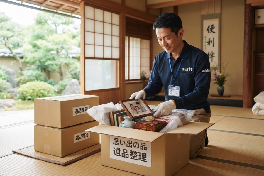 遺品整理の作業を行う様子